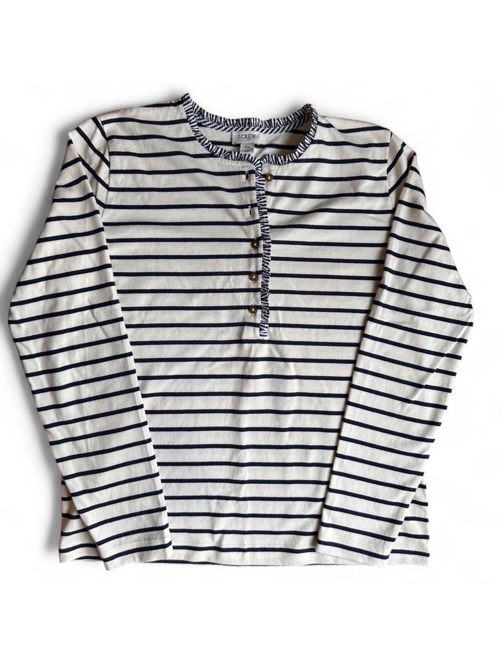 J.Crew Striped Ruffle-Collar Henley (Item BS211)